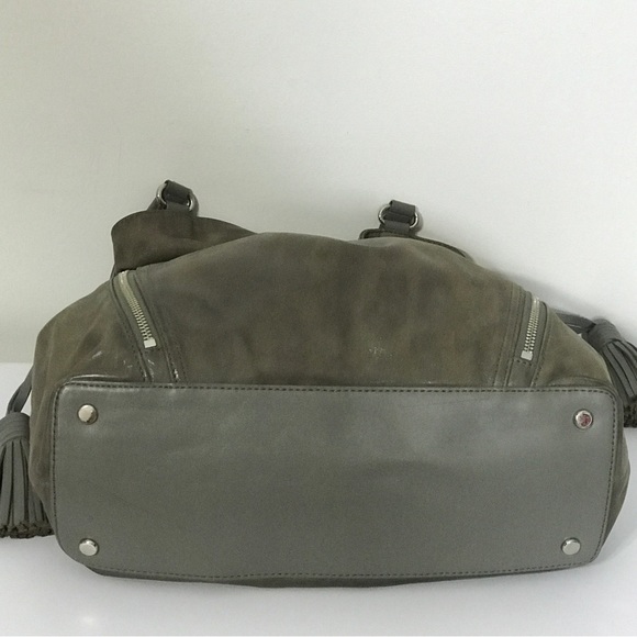 Cole Haan Metallic Green Leather Tassel Drawstring Satchel Handbag - Picture 9 of 10